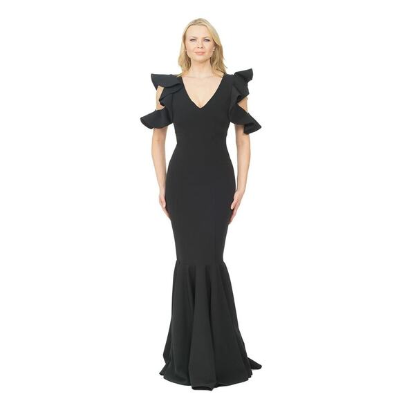 Posh Couture Ruffle Mermaid Gown Black Size M NWT - Picture 1 of 10